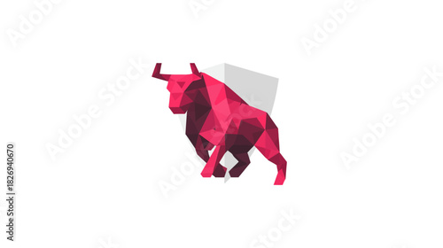 Abstract geometric red bull illustration. Low poly animal symbol of strength and power, modern vector graphic design.