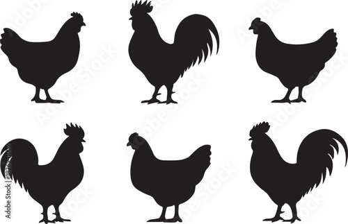 Rooster and chicken hen silhouette vector