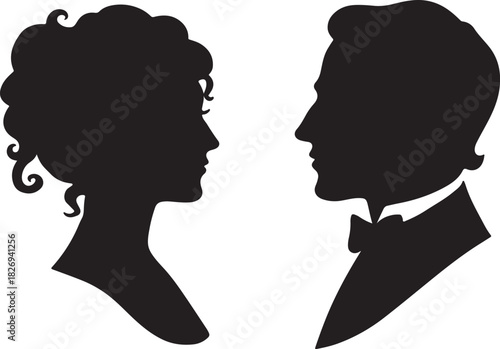  profile of Victorian woman and man silhouette vector