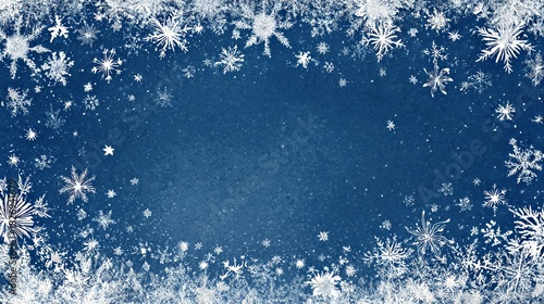 Frostbound Azure: Winter Snowflake Art with Blue Background Design