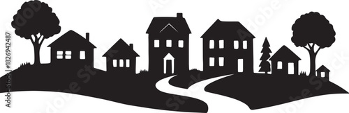 suburban landscape silhouette vector