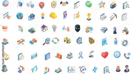 Massive Isometric Icon Set: Business, Finance, Security, Technology, and Abstract Concepts