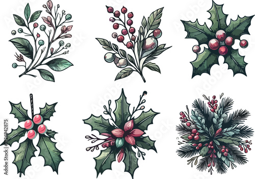 Christmas botanicals plotter logo icon vector white background .