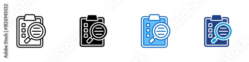 Transparency Multiple Style Icon Design Vector - clipboard with a magnifying glass representing visibility, clarity, and open review in the scientific process