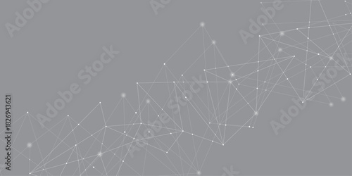 grey network. futuristic connection technology background with dots and lines for desktop. Structure molecule and communication. Template for science and technology presentation, Vector illustration.
