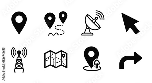Set of Navigation and Location Icons – Map Pins, GPS and Direction Symbols
