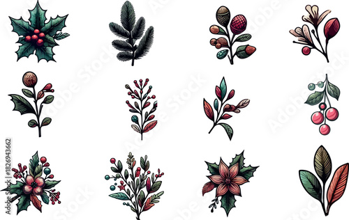 Christmas botanicals plotter logo icon vector white background .