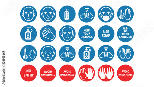 Covid 19 Prevention Icons Set Social Distancing Hygiene Measures coronavirus