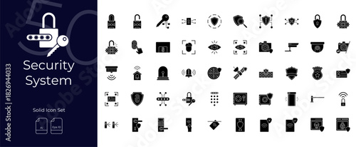 Security System Solid Editable Icons set