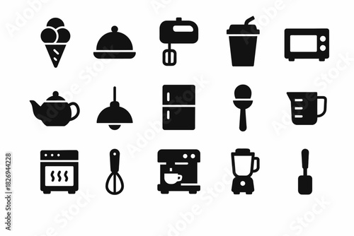 Silhouette icons of kitchen appliances and utensils