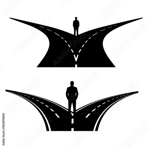 silhouette of a person standing at a crossroads or looking at diverging paths, representing double minded person