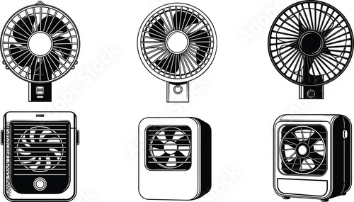 Fan, Cooling, Airflow, Breeze, Vent, Circulator, Blower, Appliance, Device, Electric, Portable, Compact, Household, Gadget, Machine, Cooler, Ventilator, Utility, Accessory, Silhouette