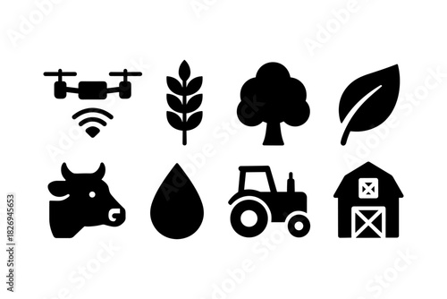 Modern farming icons: agriculture technology and nature concepts