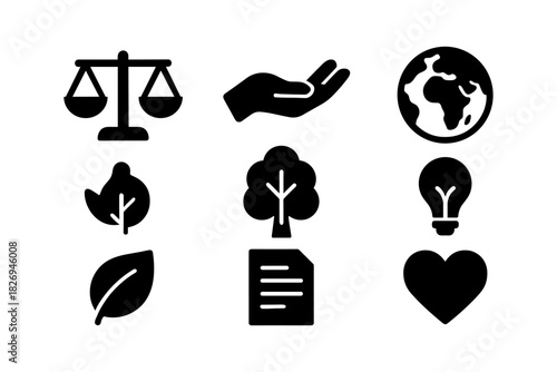 Silhouette icons of sustainability and environmental conservation