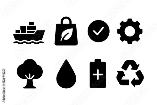 Eco-friendly icons set: sustainable lifestyle and environmental awareness symbols