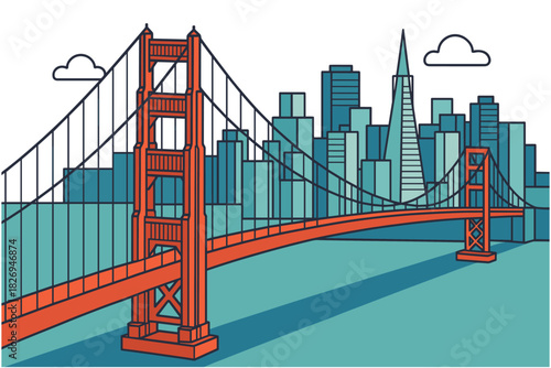 San francisco cityscape with golden gate in modern flat style