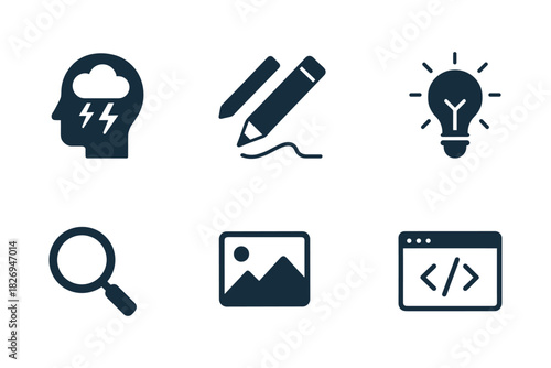 Flat design icons: creativity, innovation, and technology insights