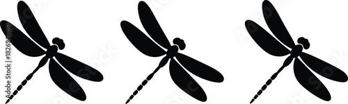 Dragonfly silhouette vector set, black insect icons, flying dragonflies clipart, nature illustration, decorative design element for summer graphics