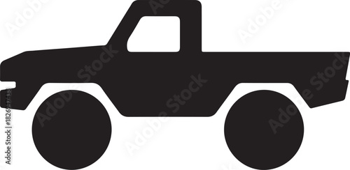 Black pickup truck silhouette icon graphic illustration for transport, utility, and automotive designs.