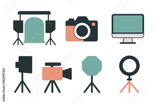 Modern studio equipment icons for photography and videography projects
