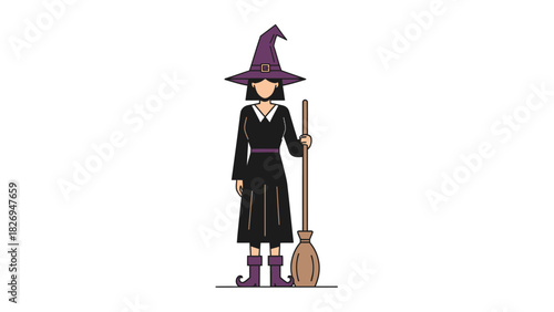 A Witch with a Broomstick Standing Tall.