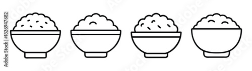 Illustration of four bowls of rice, japanese rice bowl, asian cuisine, food, meal, grain, staple food