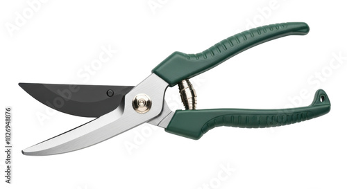 Green handled garden pruners isolated PNG, gardening tool for trimming plants and shrubs on transparent background