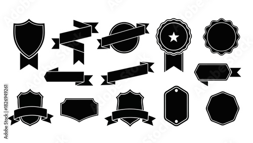 Collection of Black Badges and Ribbons Graphic Elements.