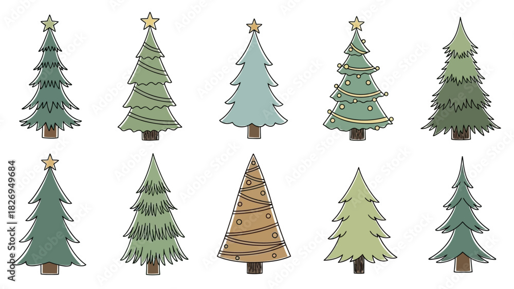 Obraz premium Collection of Stylized Christmas Trees with Star Toppers.