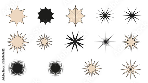 Collection of Starburst and Burst Shapes Abstract Graphic Elements.
