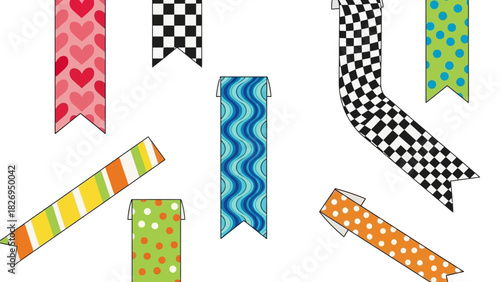 Colorful decorative ribbons with various patterns and designs for crafting and decoration.