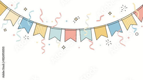 Colorful hand drawn bunting flags for a festive celebration.