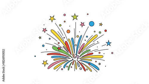 Colorful hand drawn firework explosion illustration with stars.
