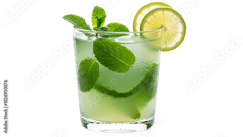 Refreshing mojito cocktail with lime and mint on a black background