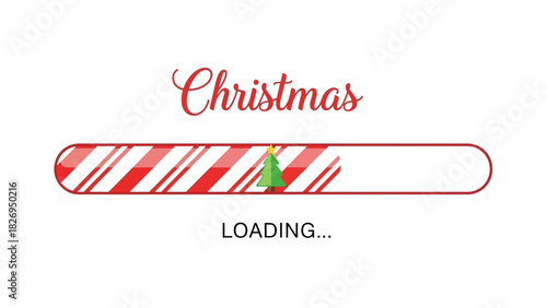 Creative Christmas loading bar with candy cane texture and festive tree icon.