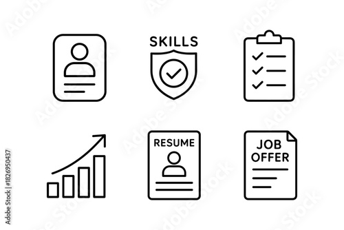Simple line icons for professional resume and job application elements