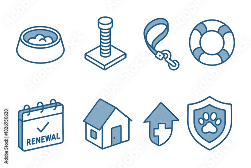 Pet care essentials: outline icons for cat and dog owners