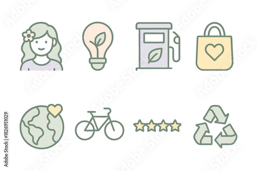 Eco-friendly lifestyle icons for sustainable living concepts