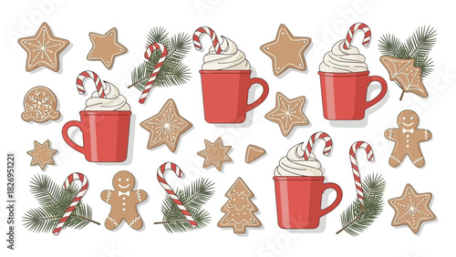 Festive collection of Christmas holiday food and drink elements.