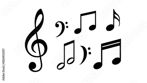 Musical Notes - Treble Clef, Bass Clef, and Eighth Notes.