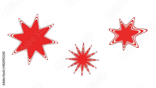 Set of three abstract red starburst graphic elements.