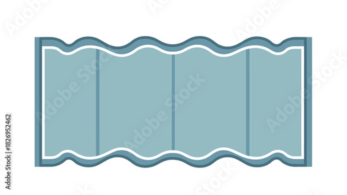 Stylized Blue Rug with Wavy Edges and Vertical Divisions.