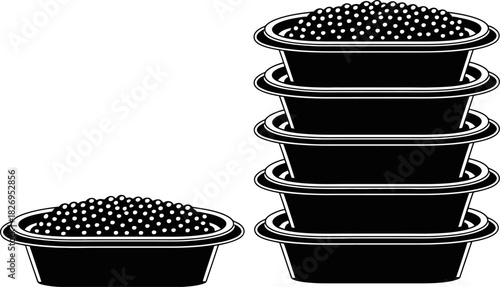 
Stacked Meal Trays with Food Portion Illustration