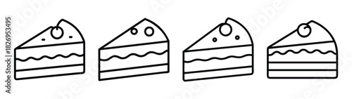 Delicious cake slices dessert sweet bakery pastry confectionery treat food illustration black line art