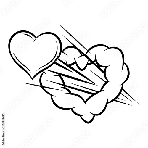 Valentine cartoon cloud with heart. Romantic speech bubble in comic style. Love greeting card.