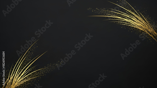 Dark background with golden abstract light streaks and sparkles