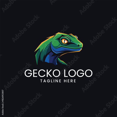 Gecko lizard reptile head colorful animal mascot Vector logo template