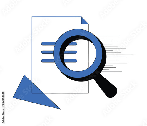 A magnifying glass is used to examine a document with text.