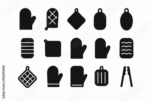 Collection of kitchen oven mitt and potholder icons in various shapes