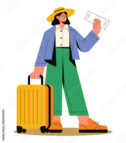 A traveler holding a ticket and luggage, ready to depart on a journey.
